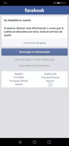 Facebook inhabilitado