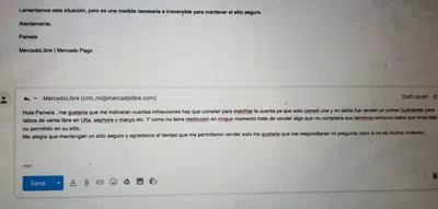 Pamela de mercado libre espero su respuesta