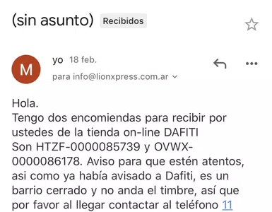 Encomienda no entregada