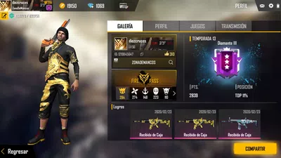 Recuperar cuenta free fire nombre diezcruces id 1219845647..rango diamante 3