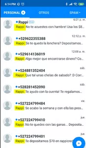 Spam en sms de rappi en exceso