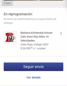En reprogramacion en breve te confirmaremos tu nueva fecha de entrega