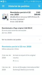 Wish no reembolso mi dinero correctamente me devolvieron menos de lo que pague