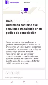 No tengo rembolso. ni respuesta. sigue el vuelo sin cancelar y fue paquete