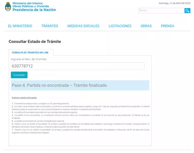 Trámite pasaporte - partida no encontrada – trámite finalizado