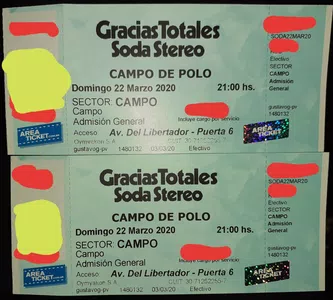 Soda stereo entradas con fecha  errónea  y devolución por cuarentena