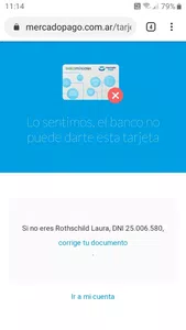 Rechazo de tarjeta mercado pago