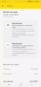No me acreditan devolución de una compra $2479,31