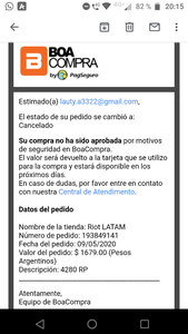 Mi pedido es rechazado o cancelado