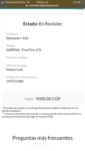 Me descontaron el monto de plata pero no me llegaron los diamantes