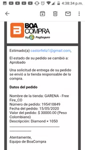 Compré en free firé y no me llegó nada