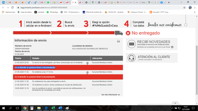Encomienda que no se entrego por que no dejaron firmar disconforme por el estado