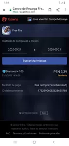 No me llegan hace semanas mi recarga de free fire y lo hise 20 a 21 de este mes