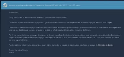 No me hacen efectivo mi recarga a steam