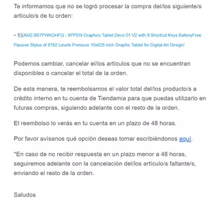 "orden incompleta" y sin respuesta hace más de 48hs