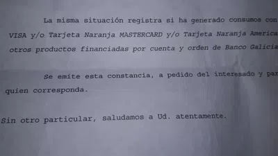 Un certificado q no tengo deuda con galicia