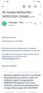 No recibo la mercadería comprada en cetrogar