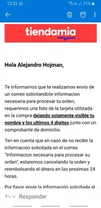 Piden datos particulares y de pago por mail