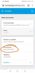 Datos erroneos de otra persona en mi perfil mercado pago