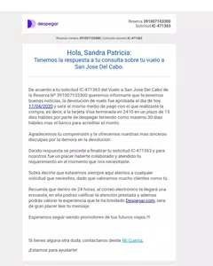 Devolucion dinero