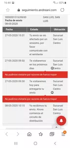 Paquete siniestrado segun andreani