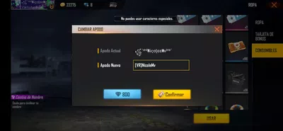No puedo cambiar mi nombre error por caracter especial