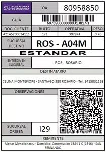 Reclamo por paquete nº de envío: 60789000000003138171