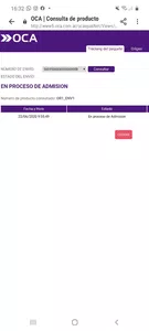 OCA CORREO Paquete en admisión desde 22/6