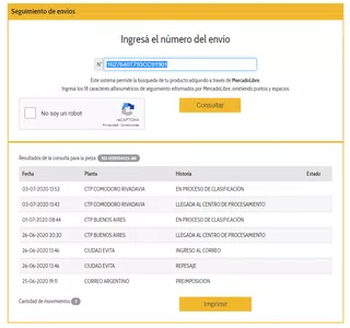 Correo argentino/mercadolibre no actualiza estado del envio