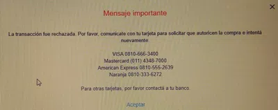 La transacción fue rechazada