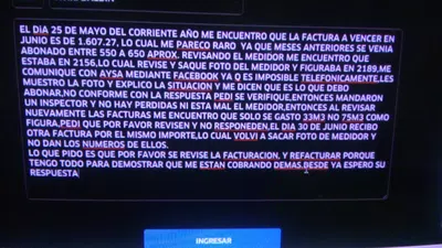 Aysa Estimativo incorrecto