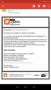 Se me están reembolzando las compras de diamantes