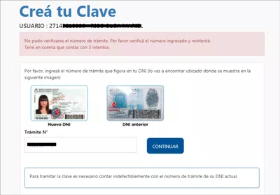 No reconoce número de tramite del dni en ningun navegador