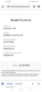 Hace 2 días me recargue y aún no me entregan mis diamantes