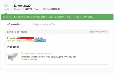 El 12/06/20 compré un sommier, voy pagando la 2da cuota y aún no me llegó