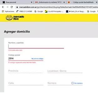 Código postal deshabilitado