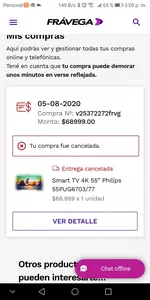 Compra cancelada por frávega