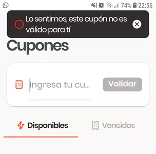 Cupones inválidos