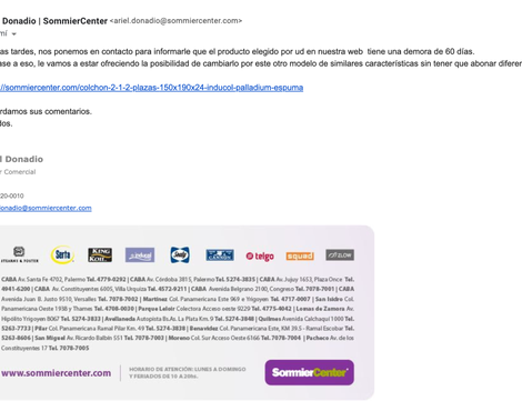 Sommier center no tiene el producto que me vendió, es un engaño
