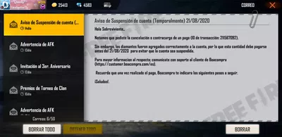 Suspension de cuenta