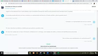 Solicitud de devolución de dinero