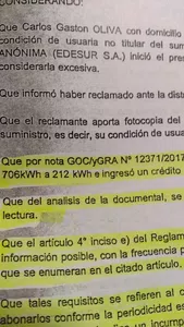 Objeción de consumo en las facturaciones de edesur
