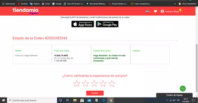 Cancelación de orden sin aviso y sin reintegro de dinero