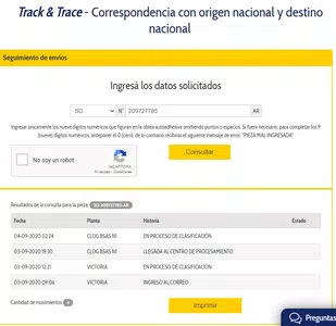 Envio de encomienda inmovilizado