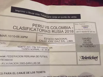 Compre boleta para perú vs. colombia, imprimí el tickel y es falso
