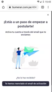 Deseo que me llegue el mensaje de confirmación para activar mi cuenta en bumeran