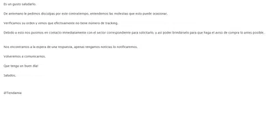 No me proveen y demoras en el numero de seguimiento para aviso de compra