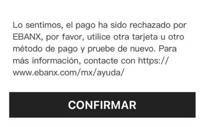 Rechazo de pago en shein