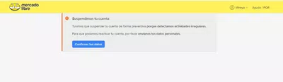 Suspensión preventiva de cuenta mercado libre