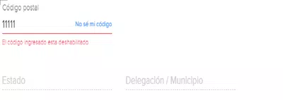 El código ingresado esta deshabilitado